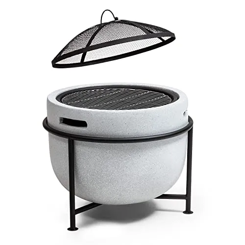 Blumfeldt Feuerschale - Tragbare Feuerstelle für Garten & Camping - Grills: Genießen Sie gemütliche Abende am Feuer mit dieser robusten, tragbaren Feuerschale inklusive Grillrost und Holzlagerfach – ideal für Garten, Terrasse oder Camping.
