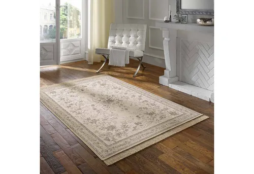 TaraCarpet Teppich Palazzo Royal Antique Roses Bordüre, rechteckig, Höhe: 6 mm, Bordüre Seiden Optik B.grau Wohnzimmer Schlafzimmer Esszimmer 67x105