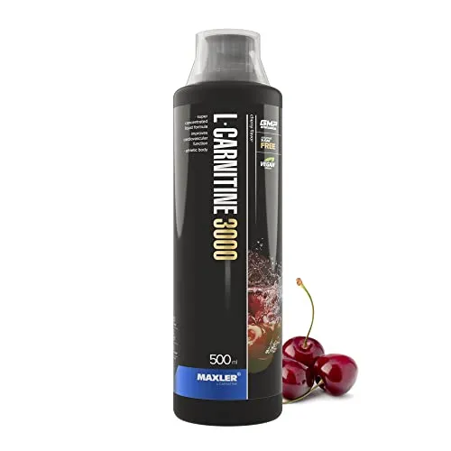 Maxler L-Carnitine 3000 - Kirsche - 500ml - Hochdosiertes L Carnitin Liquid - Vegane Nahrungsergänzuing - 3000mg Wirksotff pro Portion - 20 Portionen - Inklusive Messbecher