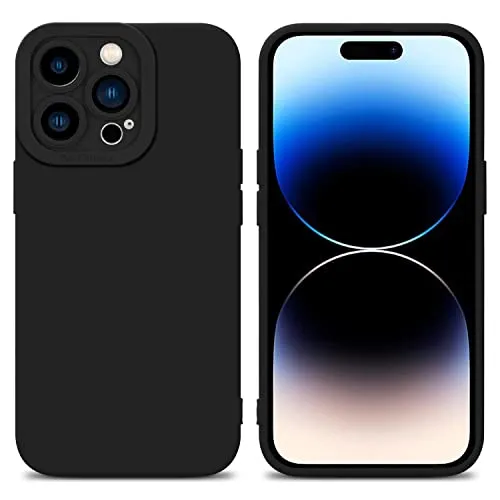 Cadorabo Hülle kompatibel mit Apple iPhone 14 PRO Schutzhülle TPU Silikon Case Liquid Design mit Kameraschutz Slim Kratzfest Weiche Gummi mit Rundumschutz Case Hülle für iPhone 14 PRO in Schwarz