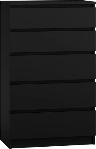 Malwa M5 Kommode SCHWARZ - Elegante Kommode mit 5 Schubladen, ideal für stilvolle Aufbewahrung in jedem Raum. Maße: 80 cm Breite, 100 cm Höhe, 40 cm Länge.