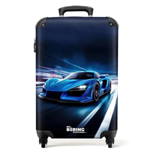 NoBoringSuitcases.com Handgepäck Koffer - Trolley 55x40x20 cm (Auto - Blau) - Kindergepäck: Leichter und langlebiger Koffer mit 55x40x20 cm, ideal für Reisen. Integriertes Zahlenschloss sorgt für Sicherheit, während die elegante ABS-Oberfläche für ein ansprechendes Design sorgt.