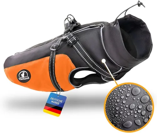 Tierhood Hundemantel Regenmantel - Wasserdichter Hunderegenmantel mit Geschirr, orange 55 - Sonstiger Hundebedarf, wasserdicht und reflektierend, ideal für Regen und Schnee, sorgt für Sicherheit und Komfort bei jedem Wetter.