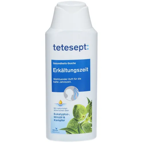 tetesept® Erkältungszeit Duschgel - Duschgel für die kalte Jahreszeit mit ätherischen Ölen wie Eukalyptus und Minze. Erleben Sie entspannende Reinigung und wohltuenden Duft, ideal zur Unterstützung bei Erkältungen.
