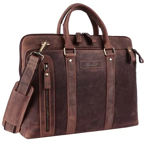 Benthill Aktentasche aus Echt Leder - Hochwertige Aktentasche aus echtem Leder mit 15 Zoll Laptopfach, ideal für Beruf und Alltag. Praktische Innen- und Außenfächer sorgen für optimale Organisation.