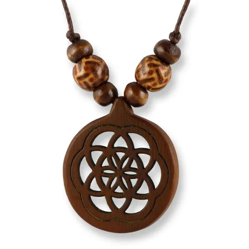 Halskette Design Anhänger Holz Amulett 3cm Blume des Lebens N289