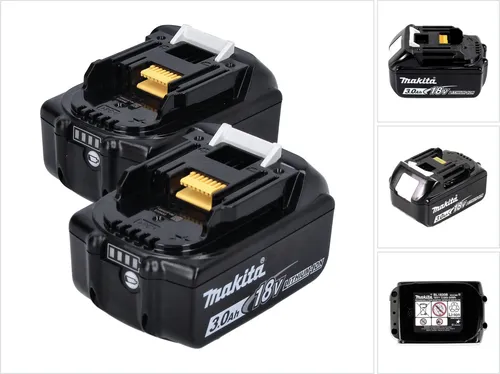 Makita BL 1830 B Li-Ion Akku Set 2x 18 V 3,0 Ah - Werkzeugakkus mit LED Ladestandanzeige, maximierte Ausdauer und geringes Gewicht für langlebige Nutzung und Sicherheit beim Arbeiten.