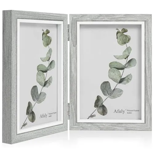Afuly 10x15 Bilderrahmen Grau Weiß Doppelt Holz für 2 Bilder Collage Moderne Shabby Deko Family Haustier Geschenk