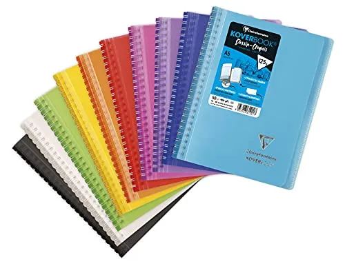 Clairefontaine 361201C Spiralbuch Koverbook Zeichen/Skizzen – A5 14,8 x 21 cm – 100 Seiten – Zeichenpapier extra weiß 125 g – Einband Polypropylen Farbe zufällig