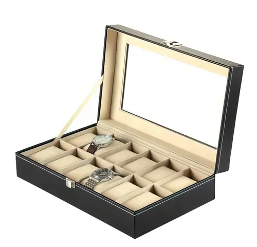 Sinoba Uhrenbox Uhrenkoffer Uhrenbox für Uhrensammlung in Leder-Optik Echtglas-Fenster