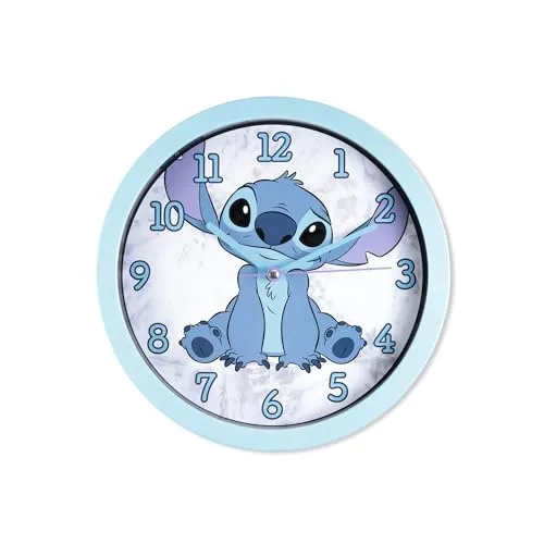 Accutime Disney Lilo & Stitch LAS3015 Wanduhr mit Cartoon-Motiv, leicht zu lesen, batteriebetrieben, für Kinder, Zuhause, Schlafzimmer, Schule, Wohnzimmer, Blau