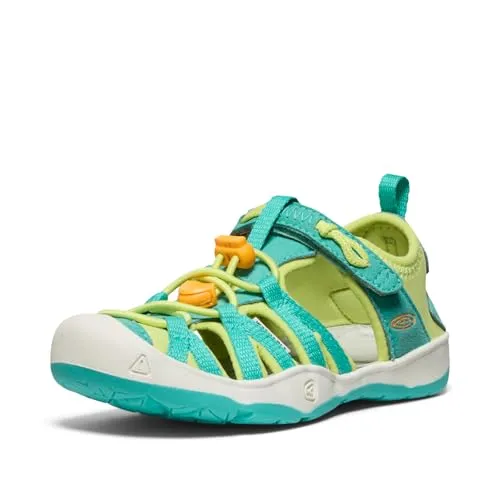 KEEN Moxie Sandalen - Bright Aqua/Bright Marigold, 33 EU - Wanderschuhe für Kinder, mit waschbarem, schnell trocknendem Obermaterial und verstellbarem Klettverschluss für optimalen Halt und Komfort beim Spielen im Wasser.