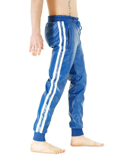 Bockle® Boyjog Faux Blue Pants Lederhose Herren Größe L - Moderne Lederhose mit geradem Schnitt und Innenfutter, ideal für lässige Anlässe. Perfekt für stilbewusste Männer, die Komfort und Design schätzen.