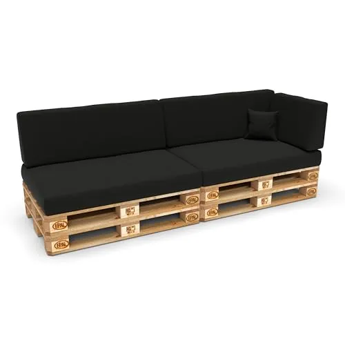 POKAR Palettenkissen Palettenauflagen mit abnehmbarem Bezug Palettenmöbel Palettensofa 6er Set: Sitzkissen 120x80 + Rückenlehne 120x40, Schwarz