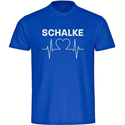 multifanshop Herren T-Shirt - Schalke Herzschlag Druck 4XL blau - T-Shirts für Herren, 100% Baumwolle, sehr weich und einlaufvorbehandelt – ideal für echte Schalke-Fans!