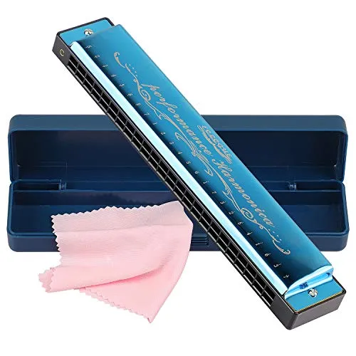 Professionelle C-Dur Mundharmonika 24-Loch mit Etui - Diatonische Mundharmonika in C-Dur für Blues, Folk, Jazz und Pop. Hergestellt aus umweltfreundlichem Material, bietet sie einen klaren Klang und ist ideal für Anfänger und Fortgeschrittene.