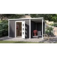Weka Holz-Gartenhaus wekaLine 413 A Gr. 2 Anthrazit 450 cm x 300 cm - Holz-Gartenhaus mit 9 m² Grundfläche und praktischer überdachter Außenfläche, ideal für die Lagerung von Gartenutensilien oder als gemütlicher Sitzbereich im Garten.