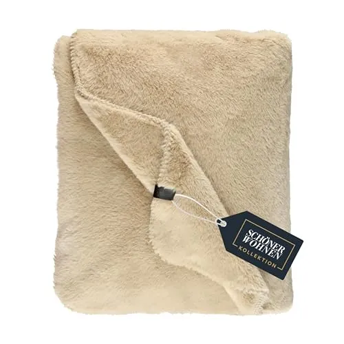 SCHÖNER WOHNEN Kuscheldecke flauschig - Warme Kunstfelldecke 130x170 beige - Weiche Wohndecke für Couch & Wohnzimmer - ÖkoTex plüsch Plaid als Sofadecke - Blanket kuschelig für Herbst & Winter