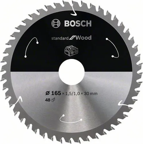 Bosch 2608837689 Hartmetall Kreissägeblatt 165mm, 48 Zähne - Kreissägeblatt für alle Holzarten, maximiert die Akkulaufzeit von Sägen und sorgt dank hochwertiger Carbide-Zähne für glatte Schnitte.