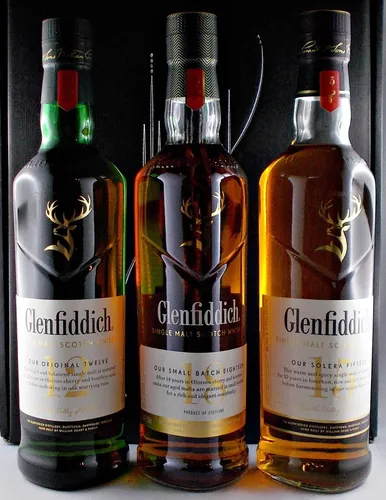 Flaschen Glenfiddich 12 Jahre, 15 Jahre, 18 Jahre Single Malt Whisky Geschenk 3
