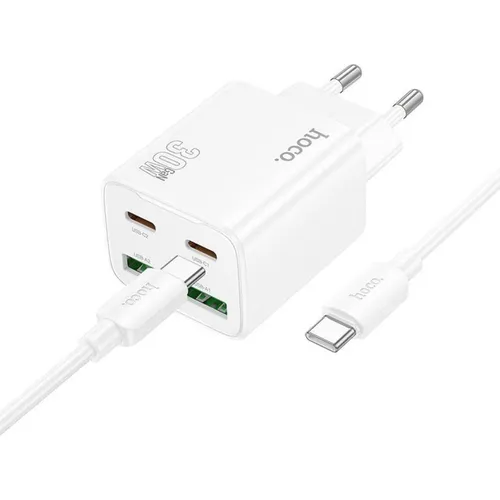 Hoco Adapter charger 2 x Type C + 2 x USB A + cable Type C to Type C PD QC3.0 3A 30W N56 white (30 W, 4 Ports) (61074526)
