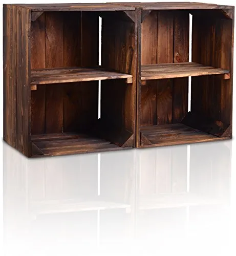 CHICCIE Holzkiste Kurzes Regal Dunkel Geflammt 50x40x30cm - 2er Set - Stilvolle Holzkisten für die Aufbewahrung, ideal für kreative Ordnung und vielseitige Nutzung im Wohnraum. Praktisch und dekorativ zugleich.