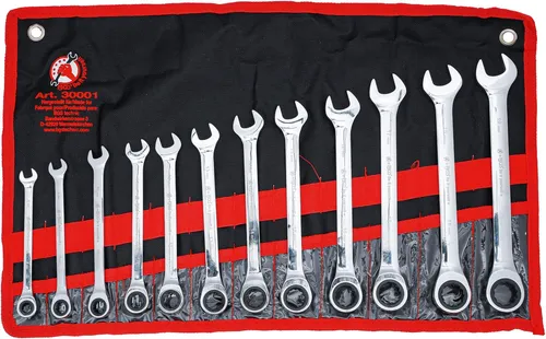 BGS Ratschen-Ringmaulschlüssel Satz 12 tlg 8-19mm - Werkzeug-Set mit 12 Teilen, ideal für präzises Arbeiten dank Ratschenmechanismus und robustem Chrome Vanadium Stahl.