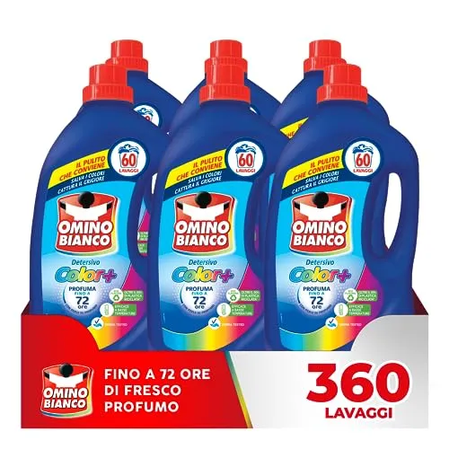 Omino Bianco - Flüssigwaschmittel Color+, 360 Waschgänge, speziell für gefärbte Kleidungsstücke, Technologie zur Farberhaltung und Graueinfang, 2400 ml x 6 Packungen