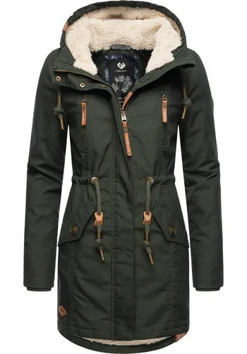 Ragwear Wintermantel Elsie – Stylischer Parka mit Kapuze und Teddyfleece - Veganer Winterparka mit warmem Teddyfutter und modischem Design. Ideal für kalte Tage, ausgestattet mit praktischen Details wie Druckknopfverschluss und Rippstrickbündchen.