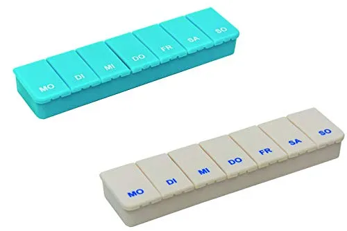 Pillendose Tablettendose Pillenbox 7 Tage, 7 Fächer, türkis und beige 2 x