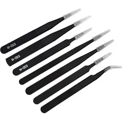 Antistatische Präzisionspinzette Set, 7 Stück aus Edelstahl