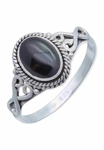 mantraroma Silber Ring Damen 925 Onyx Edelstein schwarz ausgefallen verspielt