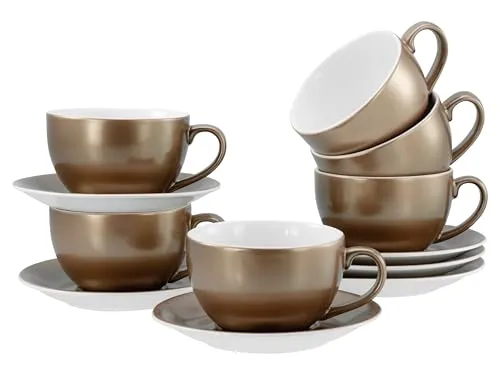 CreaTable 24327 Golden Days Weiss Cappuccinoset 12-tlg - Thermobehälter mit glamourösem Design: 12-tlg. Cappuccinoset aus Steinzeug, spülmaschinen- und mikrowellengeeignet, bringt eleganten Glanz in dein Zuhause.