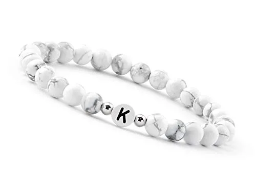 GD GOOD.designs Pärchen Armband mit Buchstaben K | Partnerarmband aus Howlith Perlen (Buchstabe K)