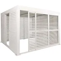 BERLINLODGE Alu Pergola HxBxT 220x300x300cm 6x Lamellenpaneel 6x Schiebetüren 11cm-Gestell Weiß Pavillon Terrassenüberdachung