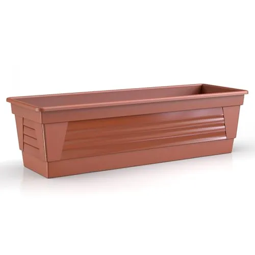 Plastard Blumenkasten 60 cm lang Farbe Terrakotta Pflanzkasten, Balkonkasten, Blumenkübel aus witterungsbeständigen Kunststoff für Garten und Balkon