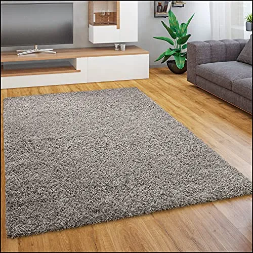 Paco Home Teppich Wohnzimmer Schlafzimmer Hochflor Shaggy Flokati Optik Einfarbiges Design Weich Flauschig Moderne Deko, Grösse:60x100 cm, Farbe:Grau