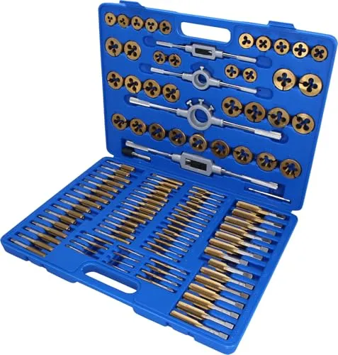 Brilliant-Tools Gewindeschneider BT101985 TiN, 110-teilig Set für Innen- und Außengewinde - Gewindebohrer Set für metrische Gewinde M2 - M18, hochwertig Titan beschichtet und im praktischen Kunststoffkoffer für optimale Übersicht.