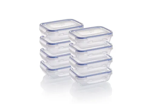 Grizzly Kunststoff Frischhaltedosen Set - Vorratsdosen-Set mit 8 flachen, stapelbaren Dosen, mikrowellen- und spülmaschinenfest, ideal für Dips und Soßen, luftdicht und platzsparend.
