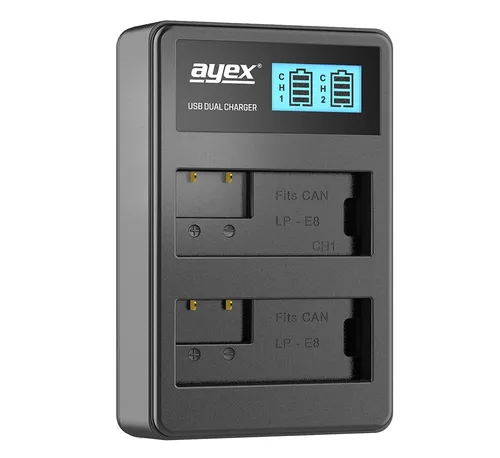 ayex USB Dual Charger Ladegerät für Canon LP E8 Kamera Akkus