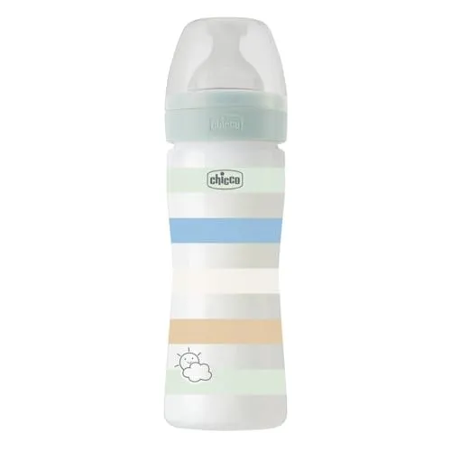 Chicco Flasche Well-Being Medium Fluss, mit Physio-Sauger aus weichem Silikon und Soft Sense Finish, Anti-Antikolik, reduziert Aufstoßen und Reizbarkeit, 250 ml Plastikflasche, 2 Monate plus, Grün