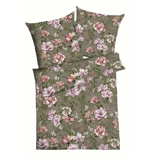Kaeppel Bettwäsche Magnolia, 2-teilig in Grün - Bettwäsche aus hochwertigem Feinbiber, OEKO-TEX® zertifiziert, mit blumigem Design für einen gemütlichen Schlafkomfort.