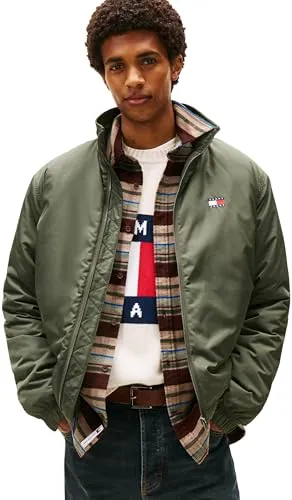 Tommy Jeans TJM Essential Padded Jacket EXT - Herren Blouson in Pewter Grün - Funktionsjacken, stylische und warme Freizeitjacke für Herren mit elastischem Bund und Stehkragen, ideal für Übergangszeiten.