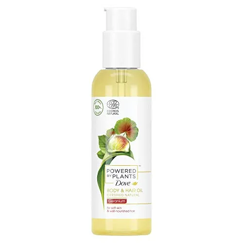 Dove Powered by Plants Naturkosmetik Body und Hair Oil Geranium mit pflanzenbasierten Wirkstoffen für weiche Haut und gepflegtes Haar,Dove,Geranium, 100 ml