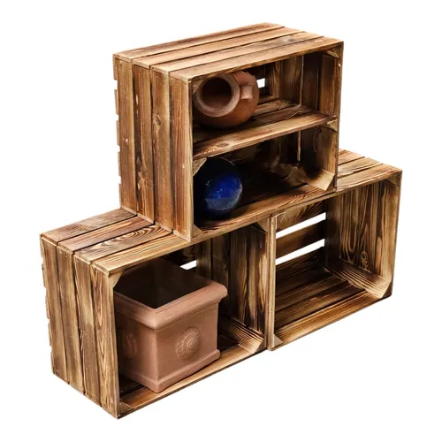 Holzregal Wandregal Schuhregal SET Längs Neu Geflammt 50 x 40 x 30 cm - Praktisches 3er Set Wandregale aus Holz, ideal zur Aufbewahrung und Dekoration. Montierbar, stapelbar und mit Sitzbank – perfekt für jedes Zimmer!