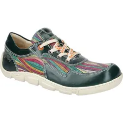 Eject FLIGHT Damen Schnürschuhe - Dunkelgrün, Größe 40 - Sportliche Halbschuhe aus hochwertigem Glattleder in Dunkelgrün mit buntem Streifenmuster. Die herausnehmbare Innensohle bietet individuellen Komfort, ideal für den täglichen Einsatz.