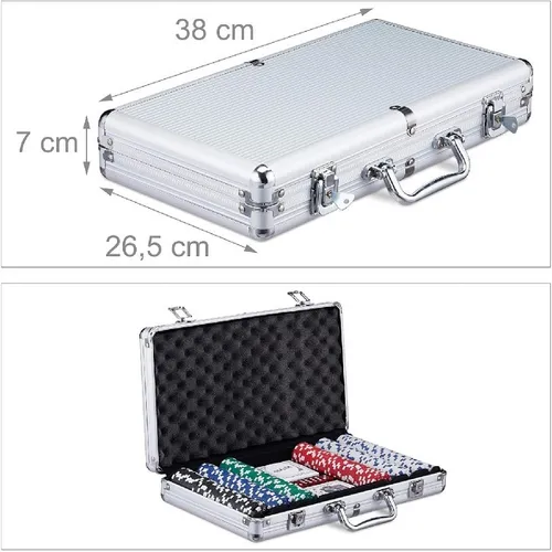 Pokerkoffer Poker Set abschließbar - Poker & klassische Kartensets – Abschließbarer Koffer mit 5 Würfeln und hochwertigen Pokerchips, ideal für spannende Spieleabende mit Freunden.