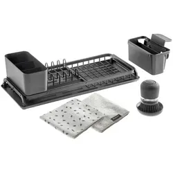Brabantia Abtropfkorb-Set 4-tlg. SINKSIDE - Spülenzubehör - Langlebiges und umweltfreundliches Design mit 23% recyceltem Material, inklusive Geschirrständer, Spülbürste mit Spender und Mikrofaser-Geschirrtuch.