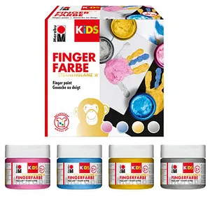 Marabu 0303000000086 - KiDS Fingerfarben-Set Sternenglanz mit leuchtenden Farben, 4 x 100 ml, vegan, auswaschbar, für Kinder ab 3 Jahren, Rosa, Blau, Gold, Silber