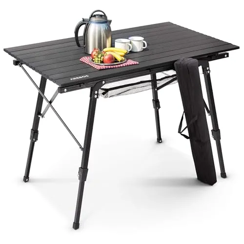 Arebos Campingtisch klappbar – Faltbarer Aluminium Reisetisch für Camping, Picknick & Balkon - Stabiler Campingtisch mit 30 kg Tragkraft, höhenverstellbar von 47 bis 69 cm und wetterfest. Ideal für Outdoor-Aktivitäten!